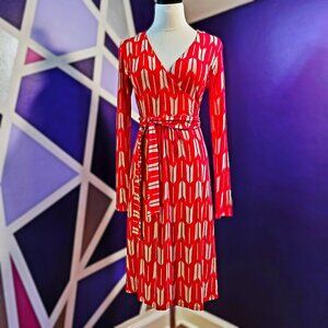 Boden Red Arrow Wrap Dress - Size 6